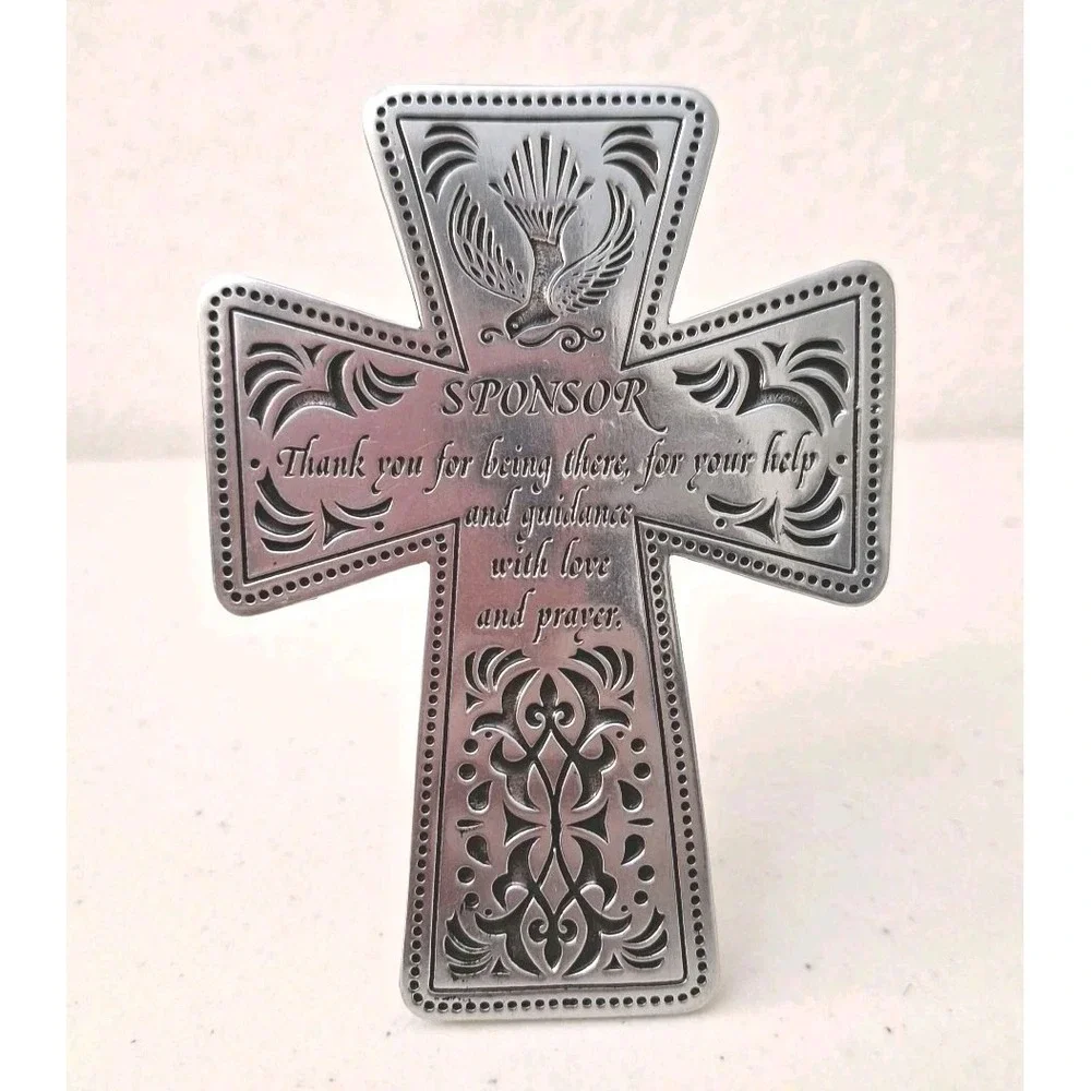 CAMCO Sponsor Thank You Filigree Stand or Hanging Wall Cross Silver Tone USA
